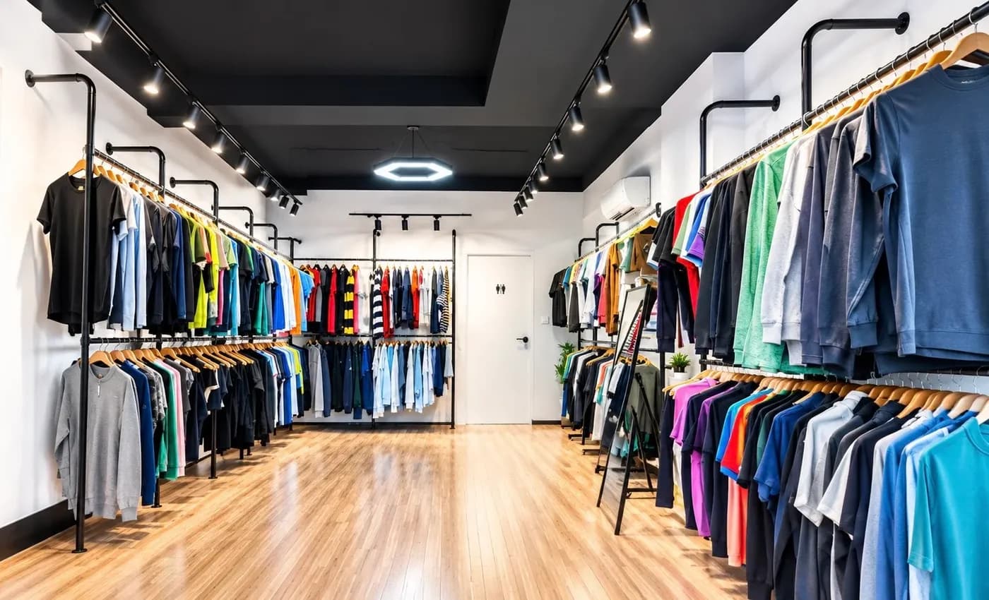 ABD Sourcing Bangladesh showroom — apparel samples on display racks
